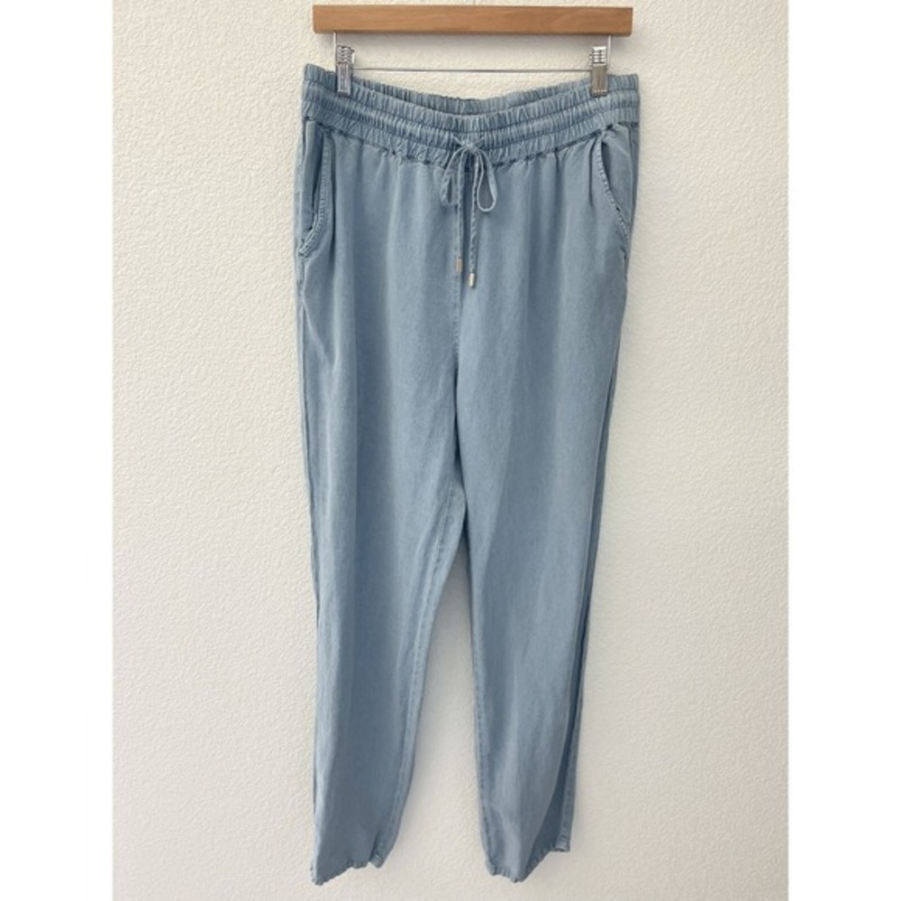 J. Mclaughlin Linen Blend Sunny Jogger Pant Large Blue Coastal Beach